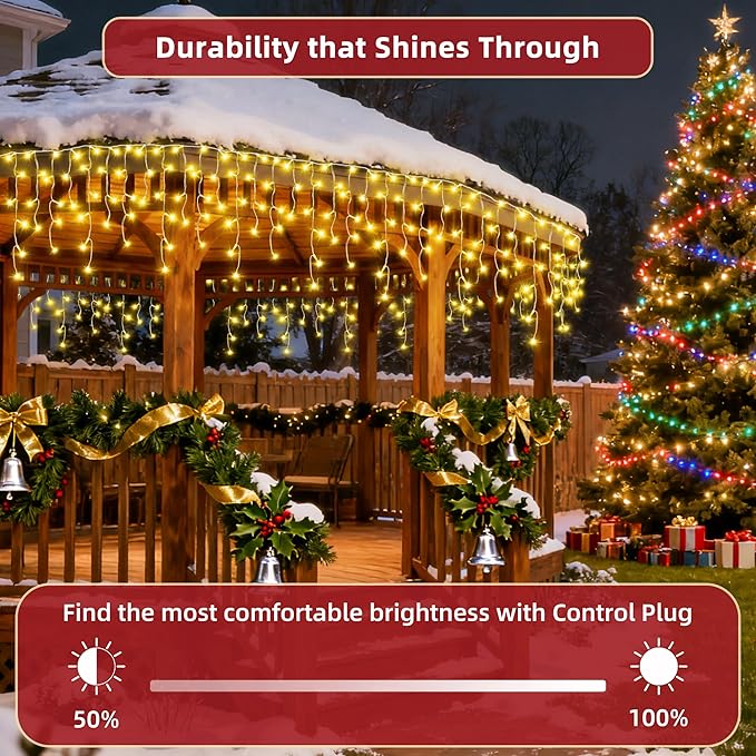 670 LED 66ft Christmas Lights with 148 Drops, 12 Lighting Modes Warm White Christmas Decoration Twinkling Lights Dimmable, Timer Outdoor Waterproof Fairy Lights for Indoor Garden House Eaves Roof