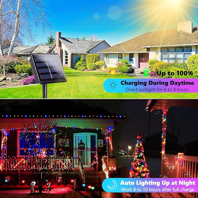 Upgraded 4 Pack 160FT 400 LED Solar Christmas Lights Outdoor Solar String Lights with 8 Lighting Modes Waterproof Solar Fairy Lights for Garden Yard Patio Christmas Tree Decoration (Multicolor)
