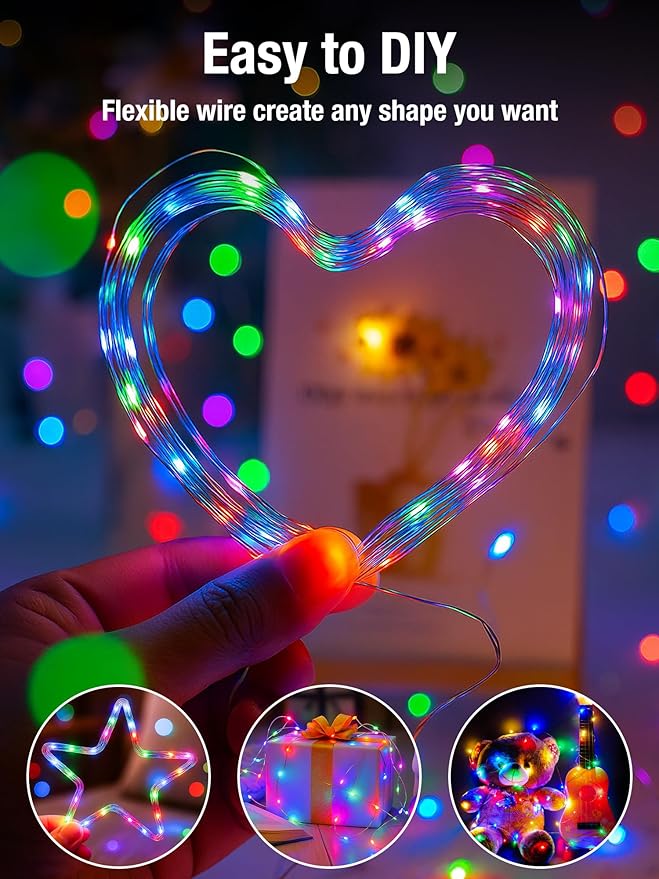 btfarm Fairy Lights Battery Operated with Timer 8 Modes, 16.4 FT 50 LED Silver Wire Twinkle String Lights Battery Powered Dimmable Waterproof for Indoor Home Party Wedding Christmas Decor, Multicolor