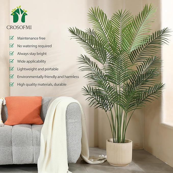 Artificial Areca Palm Plant 6Ft Fake Tropical Palm Tree, Perfect Faux Dypsis Lutescens Plants in Pot for Indoor Outdoor House Home Office Garden Modern Decoration Housewarming Gift,1Pcs