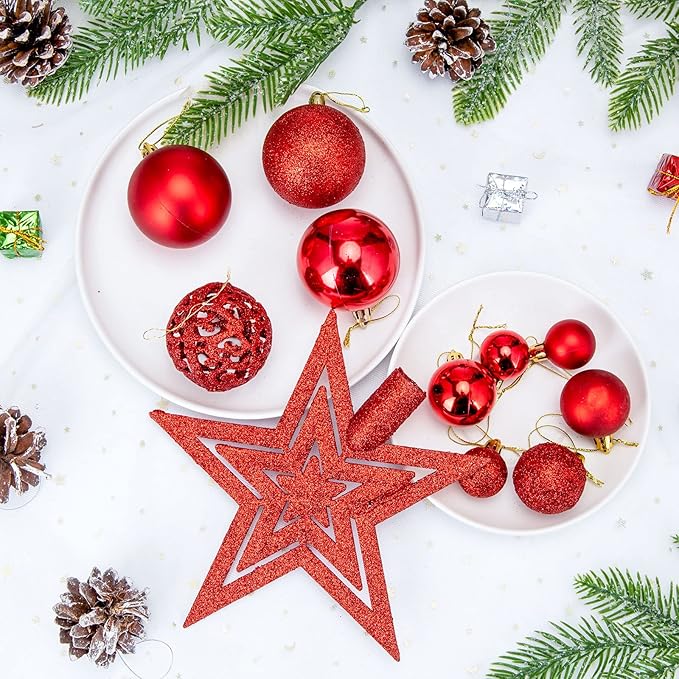 Aitsite 100 Pack Christmas Tree Ornaments Set Mini Shatterproof Holiday Ornaments Balls for Christmas Decorations (Red)