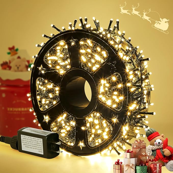 Hishine 82FT 1000LED Christmas Lights, String Lights Indoor Outdoor 8 Modes Waterproof Plug in Christmas Tree Light for Holiday, Warm White