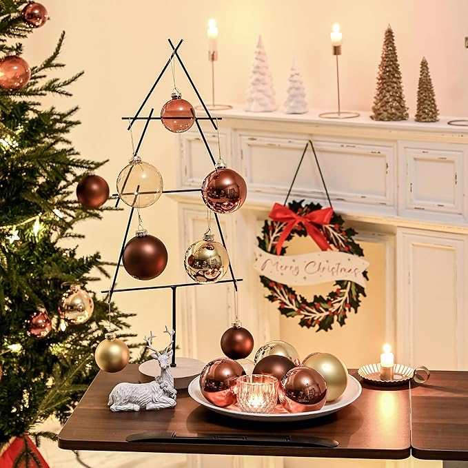 Brown Glass Christmas Ball Ornaments for Xmas Tree, 3.15” Christmas Hanging Ornaments Set of 9 Xmas Baubles for Holiday Party Decorations Gifts