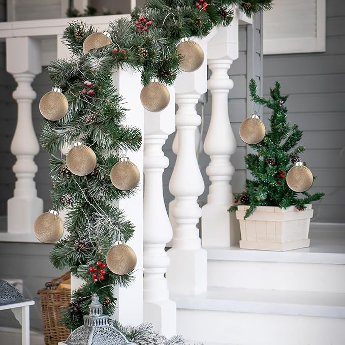 Brown Velvet Christmas Ornaments for Tree 15 PCS, Big Neutral Flocked Christmas Balls Ornaments Set 3.15 Inch, Shatterproof Earth Tone Xmas Hanging Decor for Holiday (Light Brown)