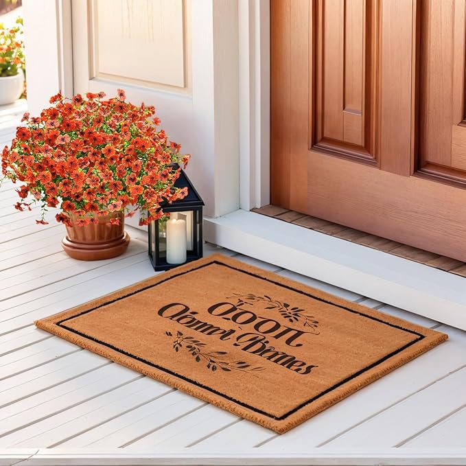 SHIAWASENA Realistic Outdoor Fake Plants Flowers, Artificial Flowers, UV Resistant, 12 Bundles Faux Silk Colorful Violet Flowers Bouquet with Eucalyptus (Orange)