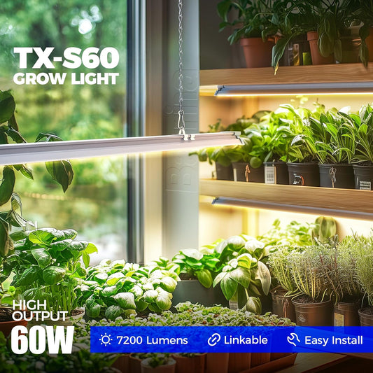 Barrina TX-S60 4FT Grow Light for Indoor Plants, 240W(4 x 60W, 1680W Equivalent), High PPFD, Full Spectrum with 660nm Red LEDs, Mechanical Timer, Linkable, Hanging Plant Light for Seedling, 4 Packs