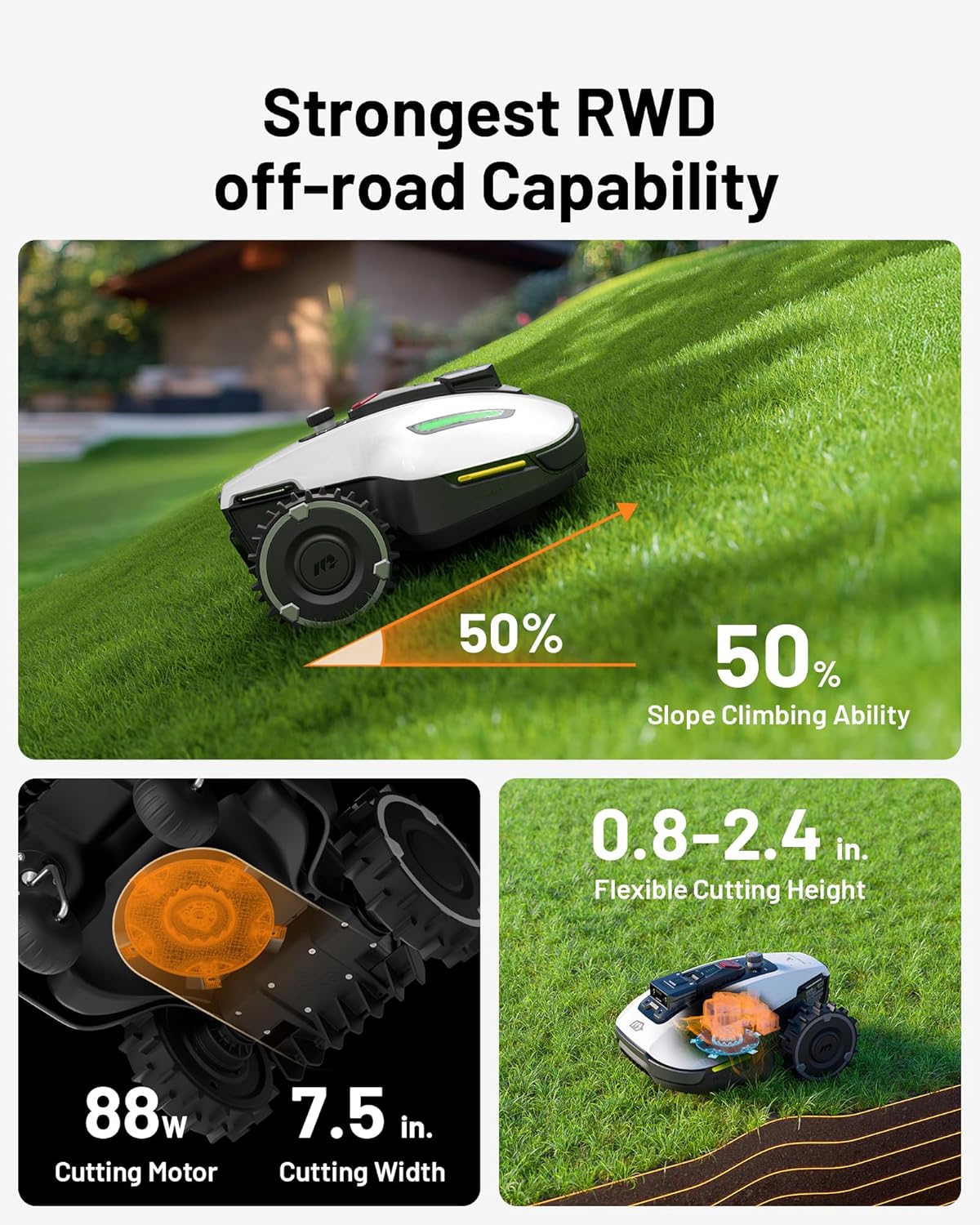 YUKA Mini 500 Robotic Lawn Mower for 0.12 Acre,Ultrasense AI Vision+ RTK Positioning, Auto Mapping, App Control,50% Slope,Perimeter Wire Free, 15 Mowing Zones Management