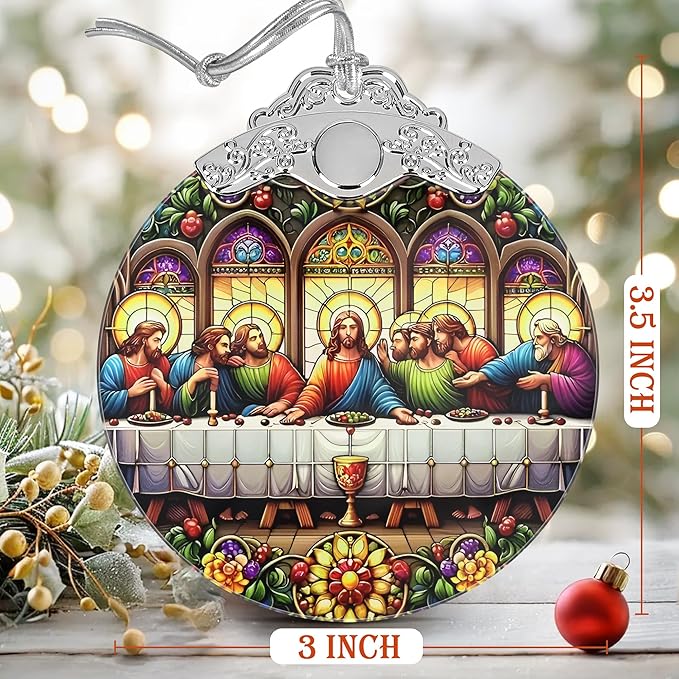 Last Supper Christmas Ornaments, 3" Stained Glass Christmas Decor, Christmas Tree Ornaments, Christmas Tree Decorations, Gift for Religious Believers, Perfect for Holiday Party, Tree, Home Decor