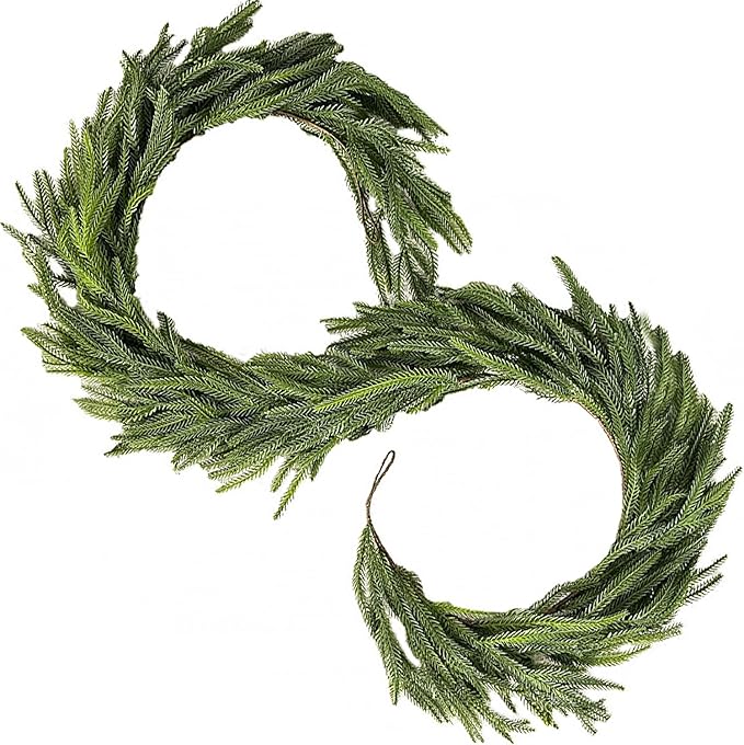 Christmas Norfolk Pine Garland 6 Ft Artificial Real Touch Norfolk Pine Garland Realistic Green Faux Greenery for Mantle Fireplace Stairs Table Christmas Decorations Indoor Outdoor Winter Holiday Decor