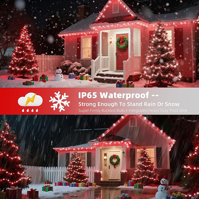 XTF2015 Christmas String Lights, 105ft 300 LED Christmas Lights 8 Modes Memory Function & Timer- UL Certified - Outdoor Indoor Christma s Fairy Lights for Tree, Garden, Party, Wedding(Red + White)