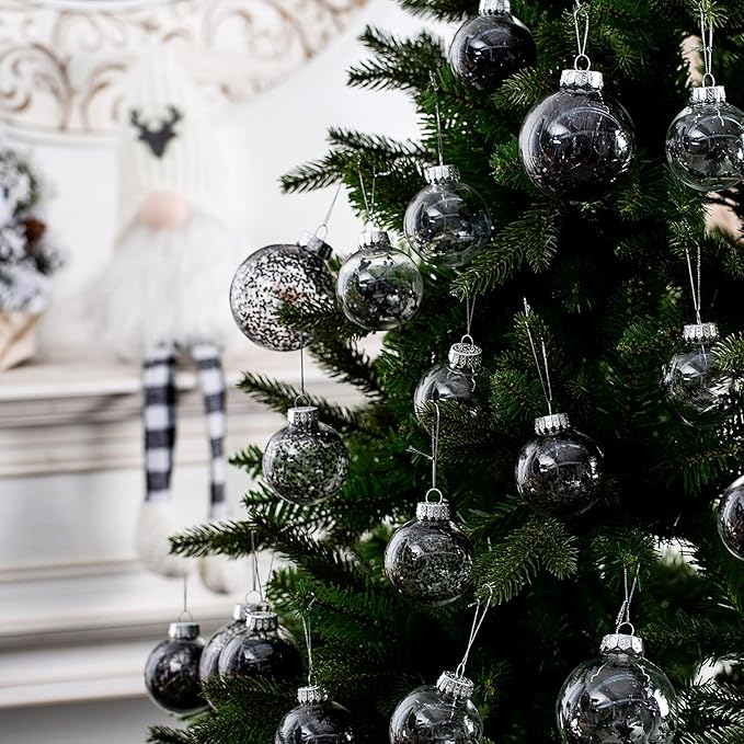 Christmas Ornaments Ball Set-Shatterproof Clear Plastic Decorative Baubles for Xmas Tree House Holiday Wedding Party Decoration,20pcs Black