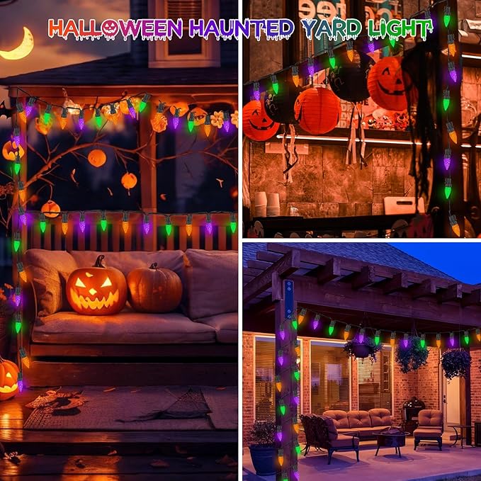 2 Pack C6 Halloween Lights Outdoor Indoor, Total 200 LED 66 FT Connectable Halloween String Lights with Timer & 13 Modes, Waterproof Twinkle Light for Horror Party Decor (Orange, Purple and Green)