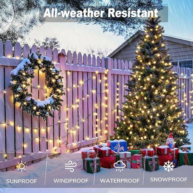 Upgraded 4 Pack 160FT 400 LED Solar Christmas Lights Outdoor Solar String Lights with 8 Lighting Modes Waterproof Solar Fairy Lights for Garden Yard Patio Christmas Tree Decoration (Warm White)
