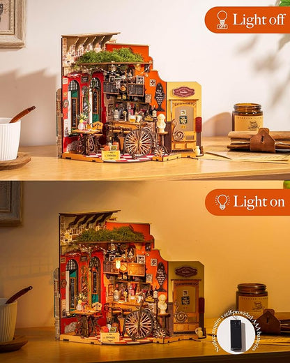 ROBOTIME DIY Miniature House Kit, Mini Diorama House for Adults, Wooden Furniture Kit with LED, Tiny House Dollhouse Building Kits for Halloween/Christmas/Birthday Gifts