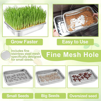 Stainless Steel Sprouts Growing Kit 4-Tier 14 inch Trays, Microgreens Growing Kit, Seed Sprouting Tray with Encrypted Mesh Sprouts for Beans Alfalfa Broccoli Wheat Grass