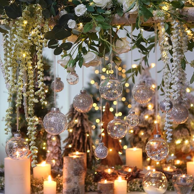 Sea Team 50mm/1.97" Shatterproof Clear Plastic Christmas Tree Ball Ornaments Set, Decorative Hanging Transparent Xmas Baubles with Stuffed Delicate Decorations (30 Counts, Silver)