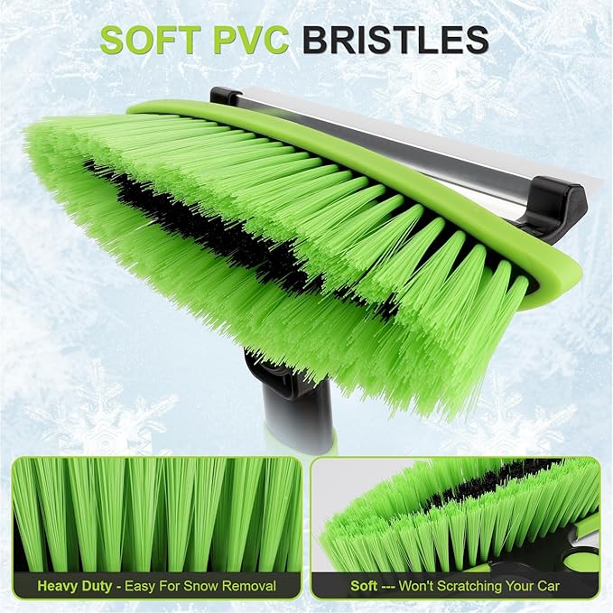 Yougfin 43" Ice Scraper for Car Windshield, Snow Brush with Squeegee, 3 in 1 Snow Removal for Cars with Foam Grip and 180° Pivoting Brush Head for Auto Truck SUV