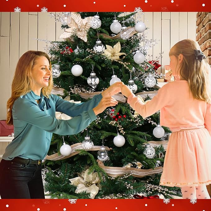 60mm/2.36inch Clear Christmas Ornaments, 30ct Shatterproof White Christmas Tree Ornaments Set Transparent Hanging Balls with Stuffed Decorations for Halloween Thanksgiving Xmas Wedding Party Home