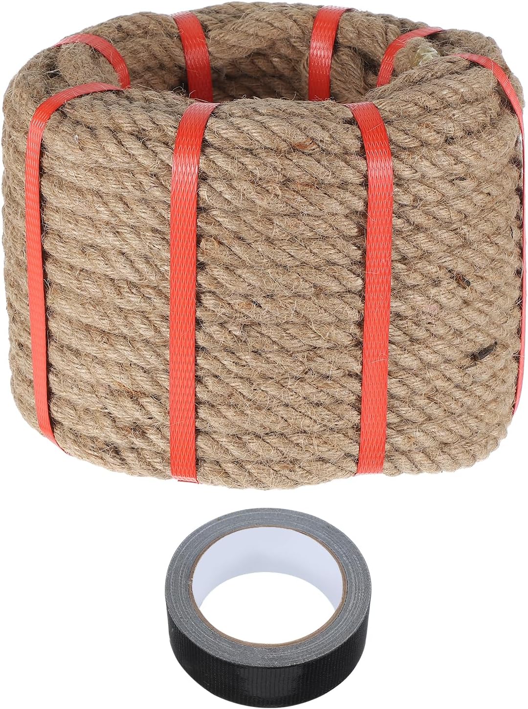 MECCANIXITY Jute Rope 0.8 Inch x 85ft, Thick Twine Rope Ropes Braided Jute Twine Natural Brown Burlap Cord String Heavy Twisted with Tape for Decorative Crafts Railing Swing Tug of War