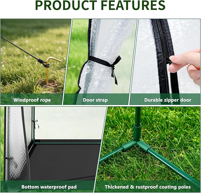 SUNYRISY Greenhouse for Outdoors with Waterproof Pad, Thick Bubble Film Cover Portable Small Mini Green House Kit for Outside, Plant Cover for Winter Plant Freeze Protection, 47" L x 47" W x 71" H