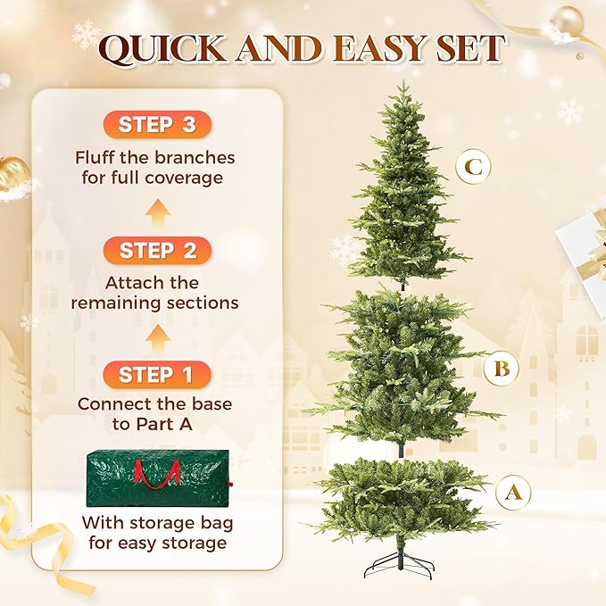 HOLLO STAR 7.5 ft Prelit Pencil Christmas Tree with 400 LED Lights, App Control, Aspen Artificial Christmas Tree, Multi-Color RGBW Lights, 1639 PE & PVC Branch Tips, Skinny Xmas Tree, for Home, Party