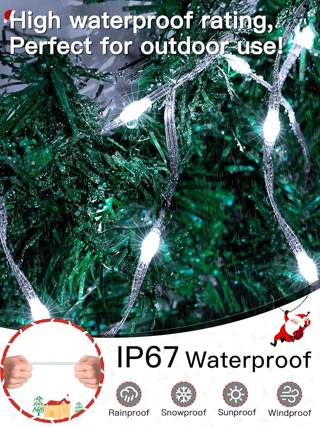 Christmas Lights Outdoor 262 FT 800 LED, Plug-in String Lights for Classroom, Clear Wire 8 Modes LED White String Light, IP67 Waterproof Christmas Tree Lights for Bedroom Indoor Wedding Holiday Decor