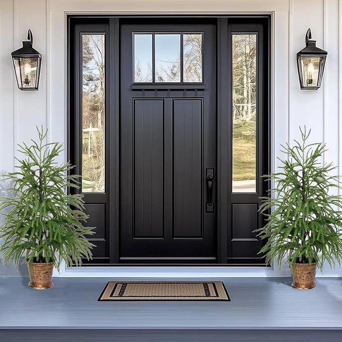 XmasExp 3ft Norfolk Pine Tree Artificial Faux Potted Real Touch Christmas Tree for Front Porch Indoor Outdoor Decor (Light Green)