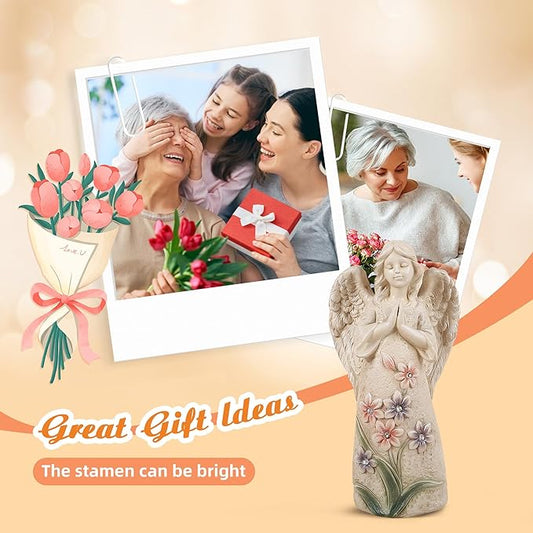 Garden Angel Statues Outdoor Decor 9.6 inches 6 LED Lights Solar Outdoor Sculptures for Outside Yard Art Patio Balcony Front Lawn Ornaments Gifts for Mom Grandma Women