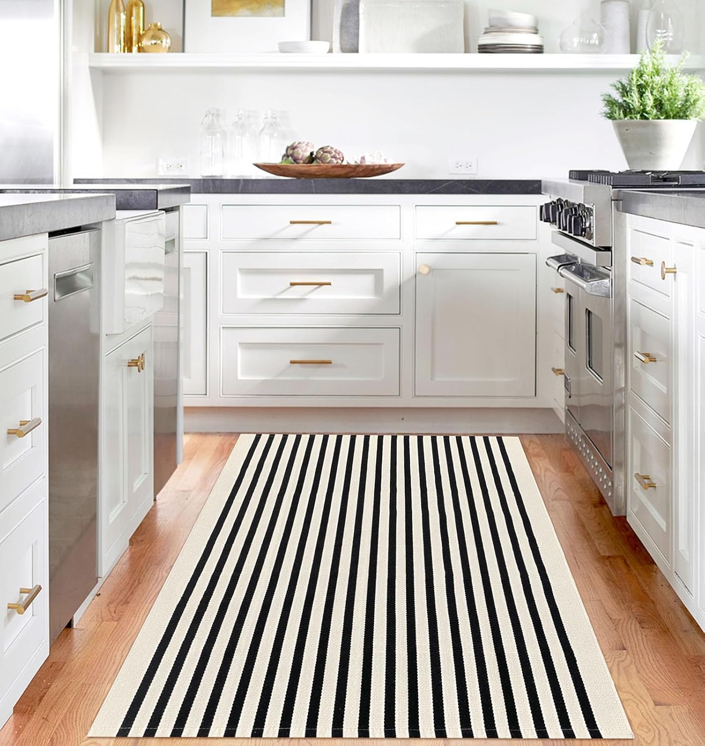 IOHOUZE Black Beige Striped Rug -4'x6' Front Door Rugs Outdoor, Washable Area Rug for Double Front Porch, Large Patio Rug Outdoor Indoor, Doormat for Entryway Porch Entrance