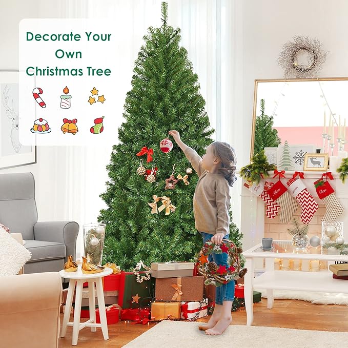 COSTWAY 9 FT Pre-lit Christmas Tree, Artificial Xmas Tree with 1000 Warm White & Multicolored Lights, 11 Modes, 2944 Branch Tips, Metal Support, Holiday Decoration Fake Tree for Home, Office, Party