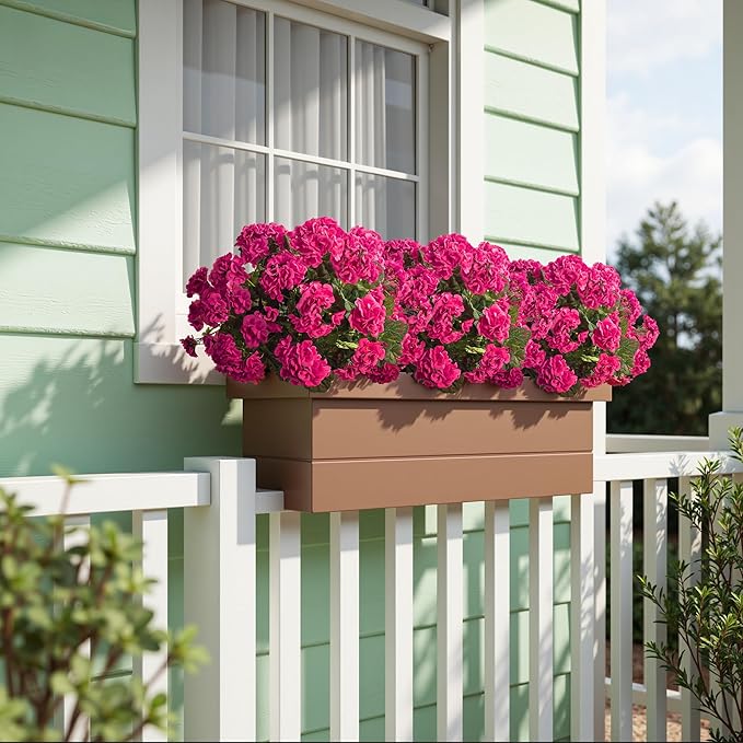 Artificial Geranium Flowers for Outdoors Geraniums Artificial Flowers Realistic Faux Geraniums for Outdoor Planters Silk Geranium Outdoor Fake Flowers Porch Home Kitchen Garden Decor(4PCS，Rose Red)