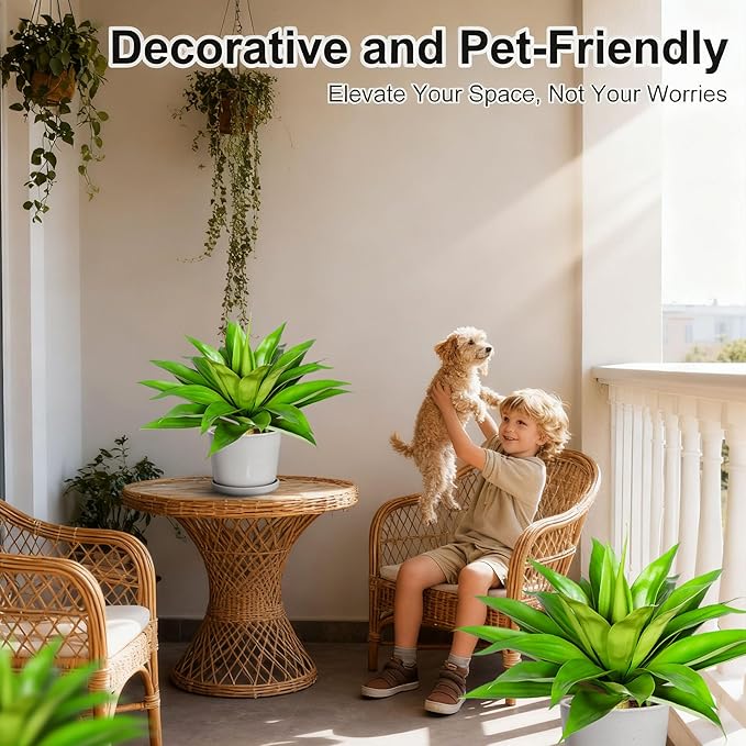 Artificial Agave Plant 25.6'' Fake Agave Plant Artificial Plants Outdoor Uv Resistant Artificial Fake Plants Suitable for Indoor Home Decor Outdoor Courtyard Balcony Terrace Decor 1Pcs (Green)