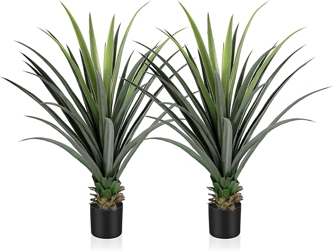 4ft Artificial Spiked Agave Plant with 30 Leaves Set of 2 Faux Agave Plants for Indoor and Outdoor Decor Perfect for Porch Living Room Bedroom Patio and Office