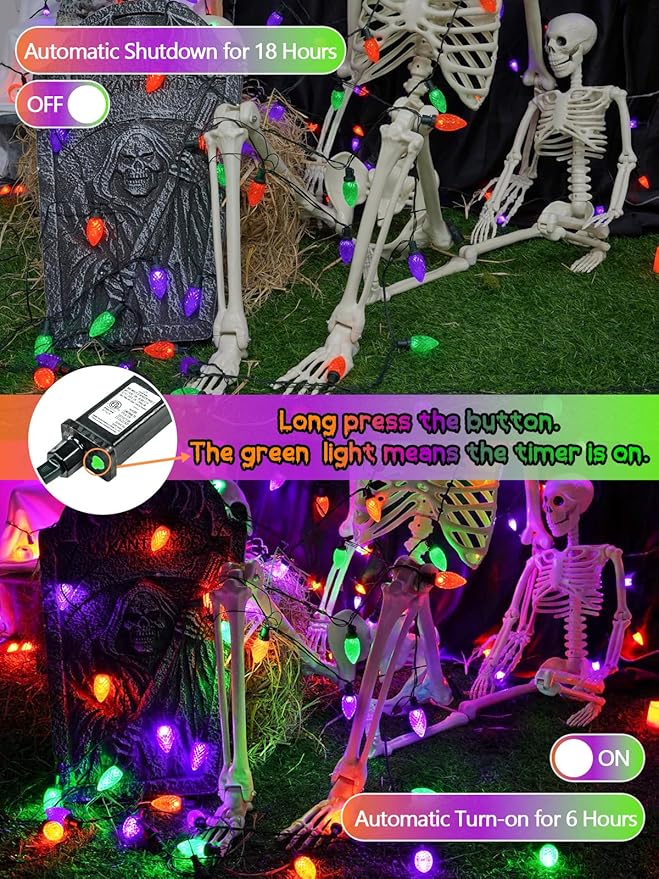 2-Pack C9 Halloween String Lights Plug in, 66 FT 100 LED Halloween Lights Connectable with 8 Modes & Timer, Waterproof Fairy Twinkle Light Indoor Outdoor for Tree Yard Decor (Orange Purple and Green)