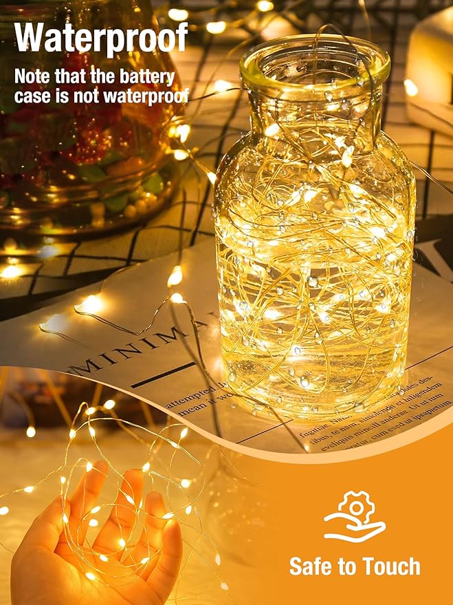 btfarm 4 Pack Fairy Lights Battery Operated with Timer, 16.4 FT 50 LED Silver Wire Twinkle String Lights 8 Modes Dimmable Waterproof for Indoor Christmas Bedroom Wedding Decorations, Warm White