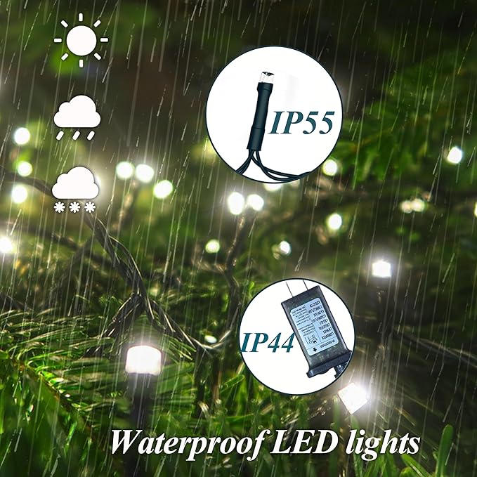 aneeway Christmas Tree Lights with Star Toppers, 410 LED Christmas Lights with 8 Modes & Memory Function, 6.6FT x 16 String Lights with Remote Control & Timing for Xmas Ornaments - Cold White