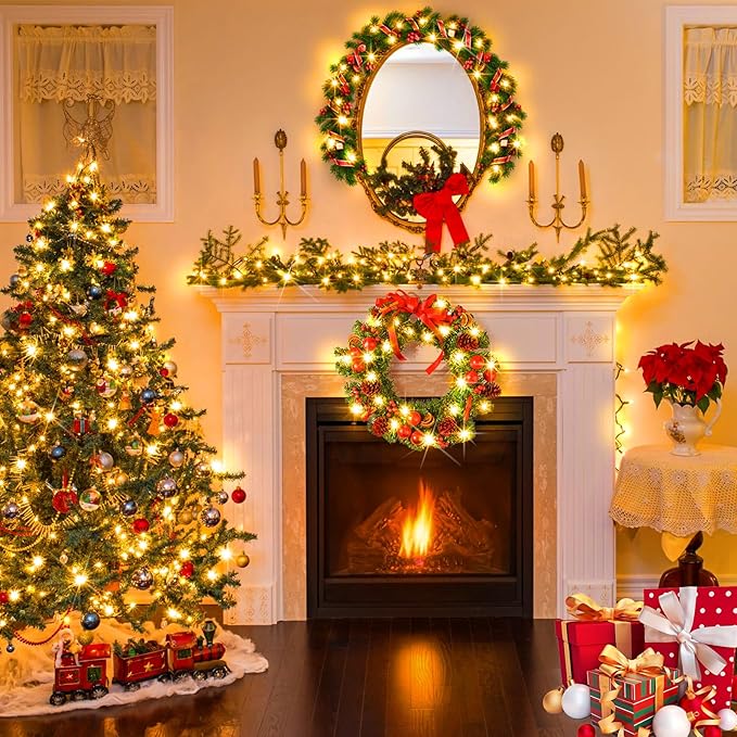 KNONEW Christmas String Lights Indoor Plug in,60FT 180LED Outdoor Waterproof Fairy Lights,8 Lighting Modes,Timer Memory Function for Bedroom Patio Balcony Party (Warm White)