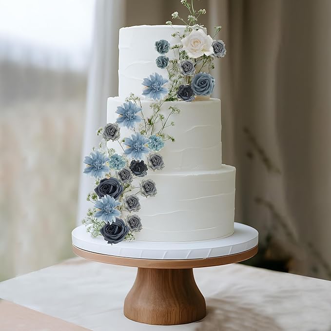 Artificial Flowers Combo Box Set Dusty Blue Flowers for DIY Wedding Bouquet Arrangements Bridal Shower Party Home Decorations(White Blue Rose)