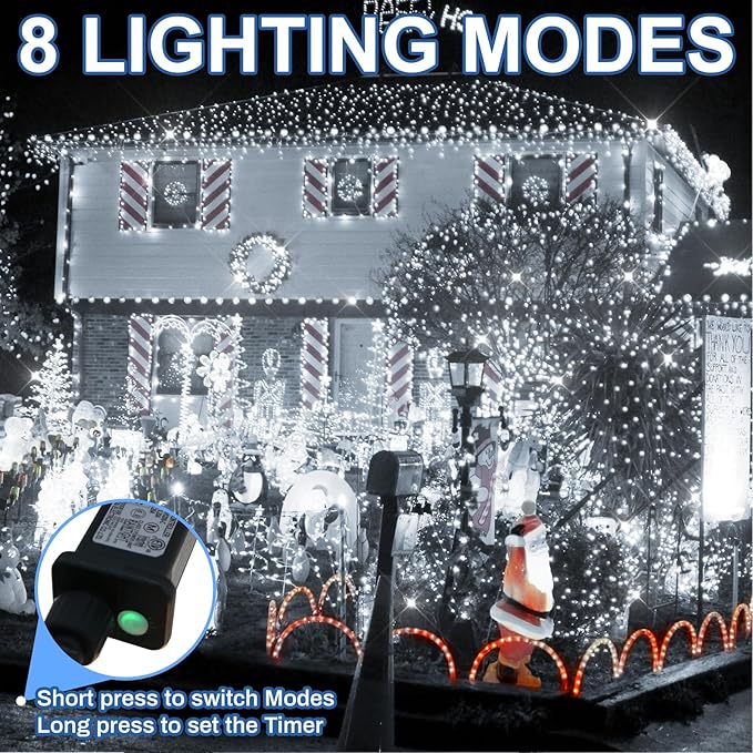 Christmas Lights 1000LED 98FT Waterproof Outdoor Timer 8 Modes Twinkle Fairy Lights LED String Lights Indoor Christmas Tree Lights for Wedding Party Yard House Decor (Cool White)
