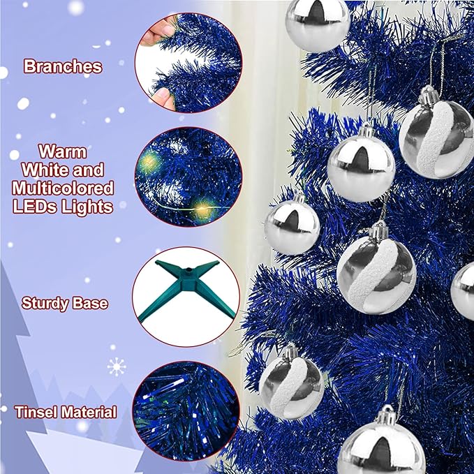 4 Ft Christmas Tree Remote Control 8 Modes Dual Color Change Timer 100 Warm White&Colored Lights 18 Christmas Ball Ornaments 3D Star Battery Operated Small Xmas Tree Table Indoor Holiday Party Decor