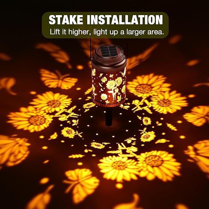 Cooo 2 Pack Solar Lanterns Outdoor Waterproof Sunflower Butterfly Solar Pathway Lights Landscape Path Christmas Gifts for Women Mom Grandma for Outdoor Table Lamps Garden Yard Backyard Decor-Rose Gold