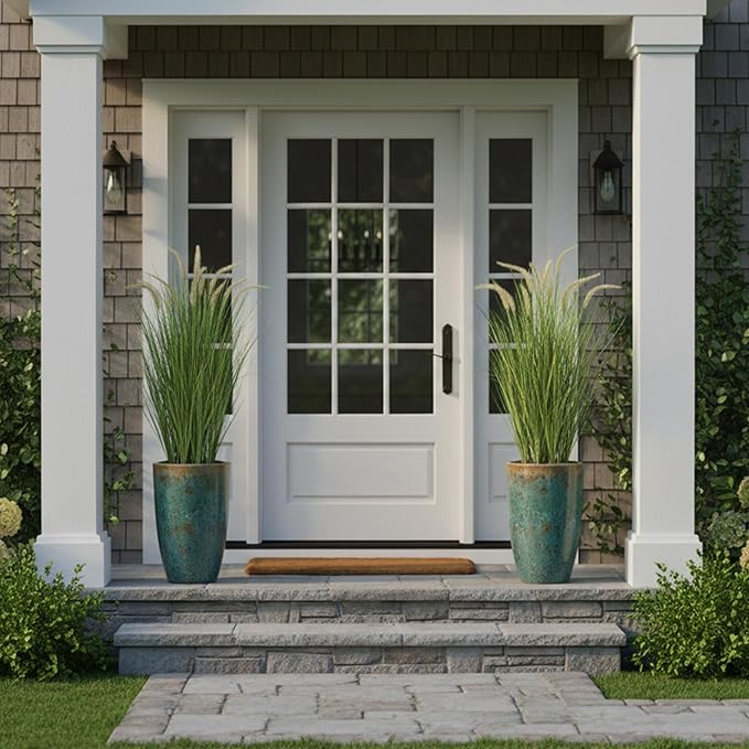 KOL 4ft Artificial Horsetail Grasses (2-Pack) - 47.2in Tall Realistic Faux Plants for Indoor Outdoor, Potted Fake Grass Decor for Home Office Wedding, Low Maintenance Houseplant Gift