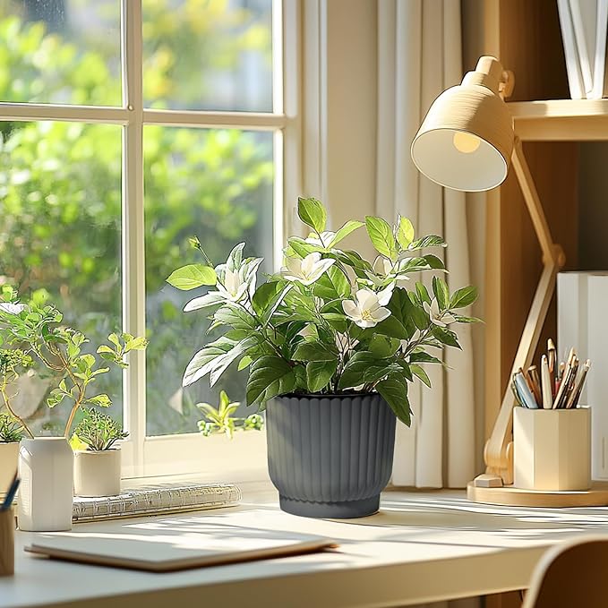 T4U 6 Inch Self Watering Pots for Indoor Plants, 6 Pack Plant Pots, Self Watering Planter for Indoor Plants, Durable Plastic Pots, Flower, Succulents (6 Pack, 6", Gray)