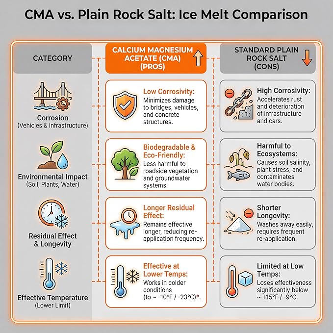 Orange Walrus CMA Ice Melt 8 lb Pet Safe De-Icer Works in Extreme Winter Conditions Safe for Driveways, Sidewalks & Steps
