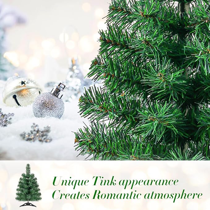 17.7Inch Artificial Christmas Tree Green Tabletop Christmas Tree with Plastic Stand Mini Xmas Pine Tree for Indoor Outdoor Holiday Home Decoration