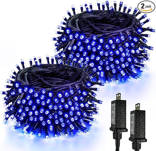 2-Pack 200 LED Extendable Christmas Lights, 66FT Blue Christmas Decorations String Lights Outdoor Indoor Tree Lights, 13 Modes Plug in Mini Fairy Lights Waterproof with Timer and Memory Function