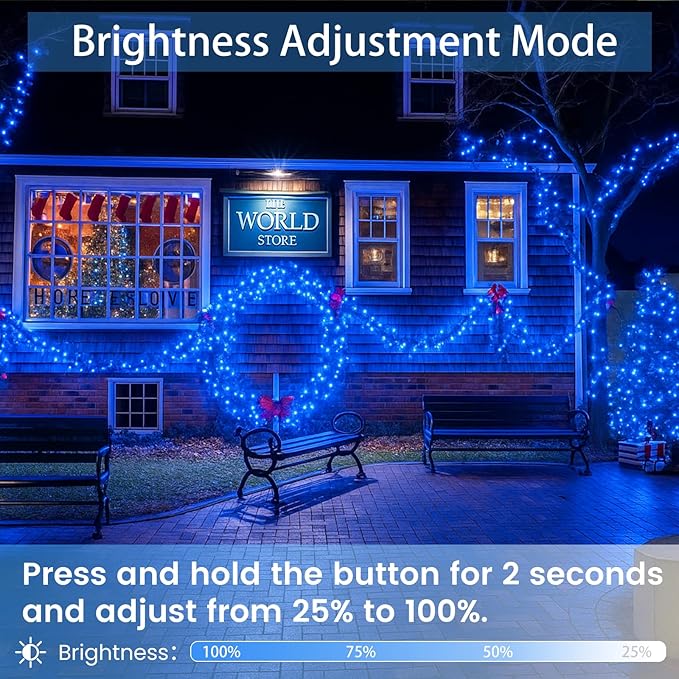 2-Pack 200 LED Extendable Christmas Lights, 66FT Blue Christmas Decorations String Lights Outdoor Indoor Tree Lights, 13 Modes Plug in Mini Fairy Lights Waterproof with Timer and Memory Function