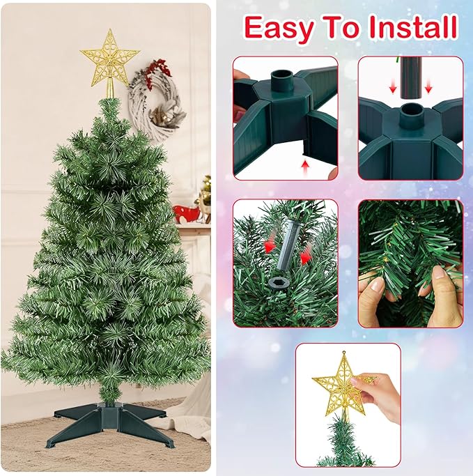 2 Pack 3 Ft Artificial Christmas Tree for Tabletop, Mini Xmas Tree with 4-Leg Stable Base for Indoor Outdoor Holiday Home Party Christmas Decorations (Green)
