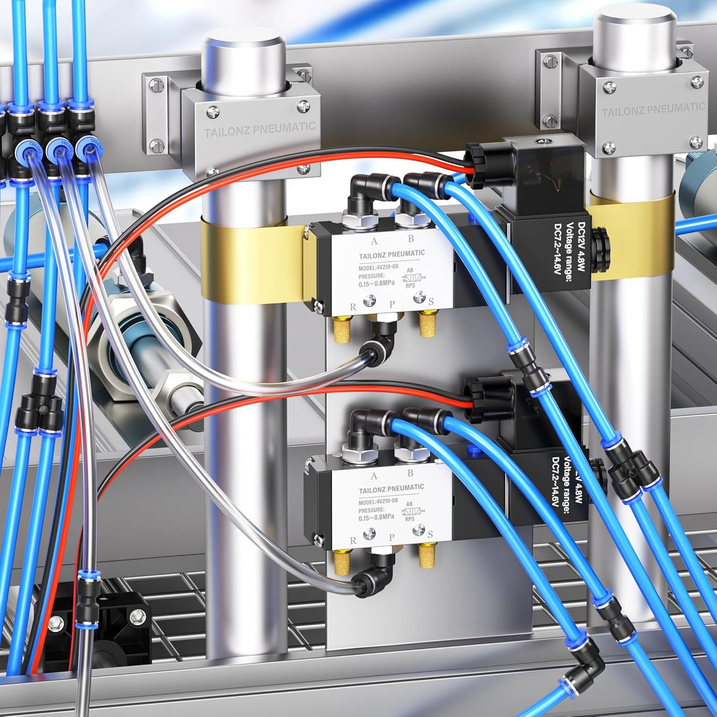 TAILONZ PNEUMATIC 3/8 Inch od Push to Connect Fittings Pneumatic Fittings Kit 2 Spliters+2 Elbows+2 tee+2 Straight (8 pcs)