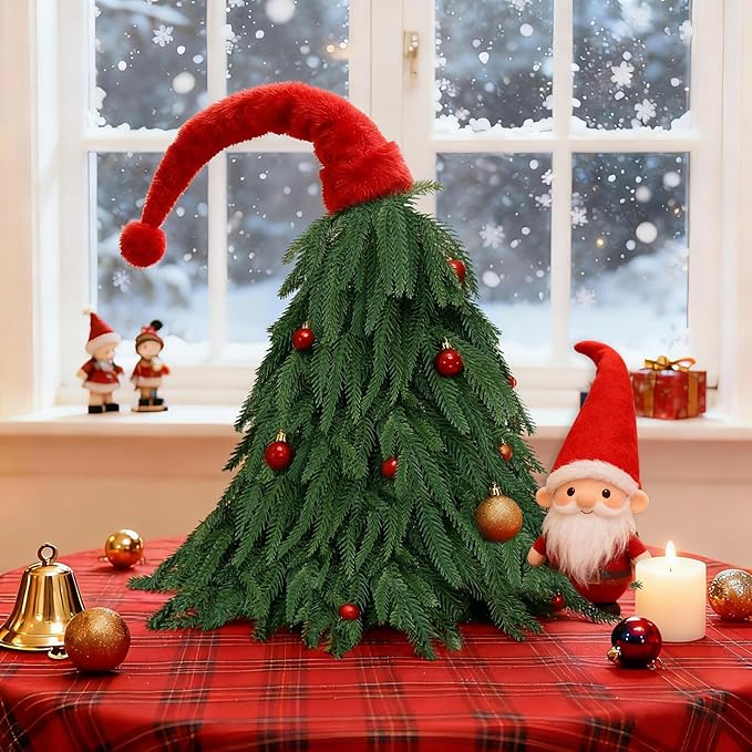 Tabletop Norfolk Pine Christmas Tree, 2FT Green Mini Artificial Christmas Topiary Tree with Norfolk Branch, Small Xmas Tree for Christmas Gnome Holiday Indoor Decoration